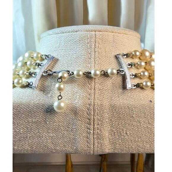 Vintage Faux Pearl and AB Crystal Multi-strand Signed Japan Necklace - Picture 6 of 6